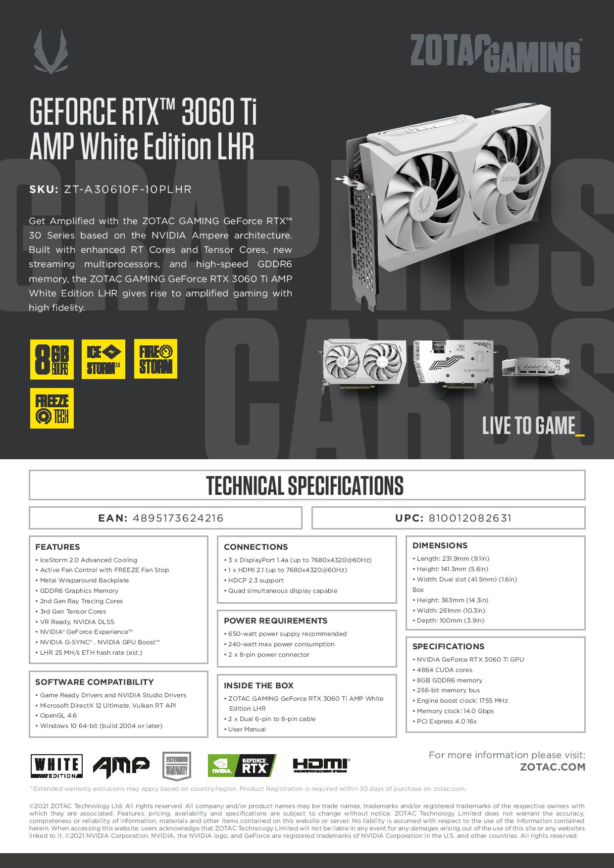 Zotac RTX 3060 Ti AMP LHR White Edition 8GB