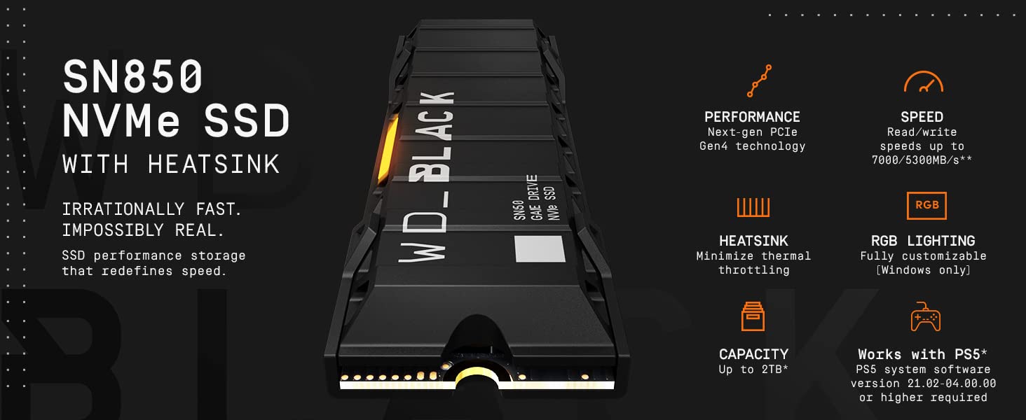 NEW Western Digital WD BLACK 2TB SN850 with HEATSINK (PS5 Ready) M.2 NVMe  718037875965 
