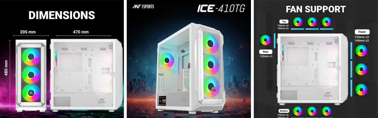 Ant Esports ICE-410TG White Gaming Cabinet