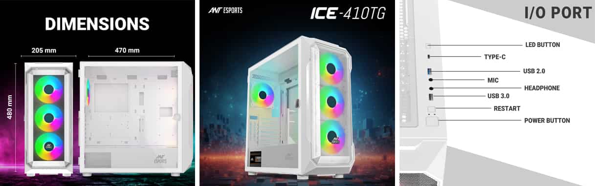 Ant Esports ICE-410TG White Gaming Cabinet