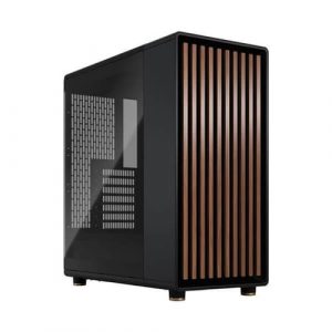 Fractal Design North Charcoal TG Dark Premium ATX Mid Tower Cabinet BlackFractal Design North Charcoal TG Dark High Performance ATX Mid Tower PC Case Cabinet Black Tempered Glass, Wooden Front Panel, Type-C, 360mm Radiator Support