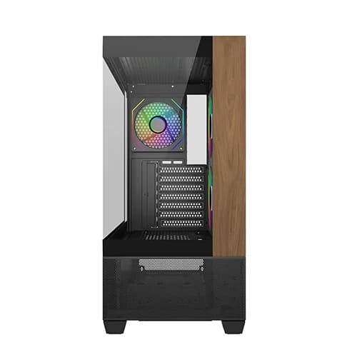 Cooler Master Elite 690 Wood Black ARGB ATX Mid Tower Cabinet With Real Wood Front Panel, High-Airflow Mesh, Tempered Glass Side Panel, USB Type-C, Up To 360mm Radiator Support - Image 2