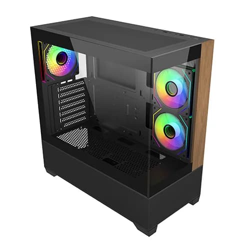 Cooler Master Elite 690 Wood Black ARGB ATX Mid Tower Cabinet With Real Wood Front Panel, High-Airflow Mesh, Tempered Glass Side Panel, USB Type-C, Up To 360mm Radiator Support - Image 3