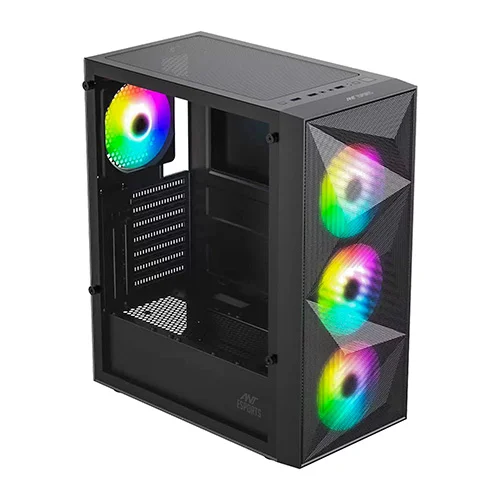 Ant Esports Elite 1200 Black ATX Mid Tower Cabinet With 4 Pre-Installed 120mm Fans, Tempered Glass Side Panel, High-Airflow Front Design And Up To 360mm Radiator Support
