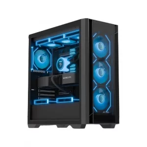 Ant Esports AQUA 360 4F Black ARGB E-ATX Mid Tower Cabinet With 4×120mm Pre-Installed Fans, Tempered Glass Side Panel, High-Airflow Design And Up To 360mm Radiator Support