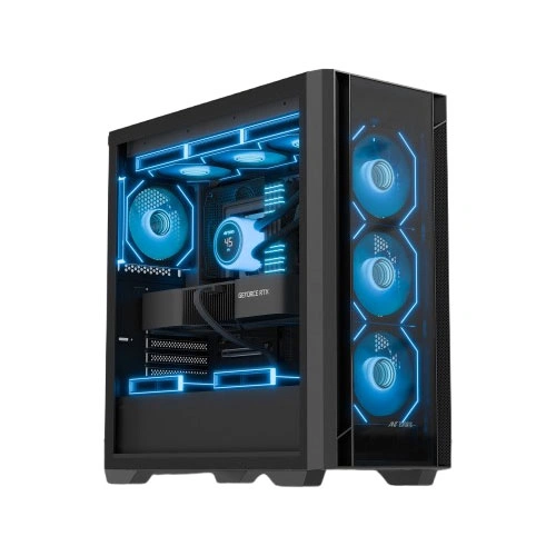 Ant Esports AQUA 360 4F Black ARGB E-ATX Mid Tower Cabinet With 4×120mm Pre-Installed Fans, Tempered Glass Side Panel, High-Airflow Design And Up To 360mm Radiator Support