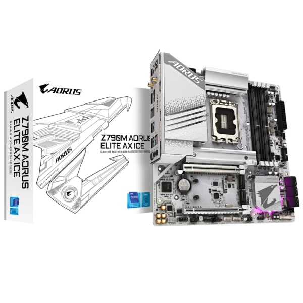 Gigabyte Z790M Aorus Elite AX Ice WIFI M-ATX Motherboard (Intel Socket LGA 1700, DDR5, Wi-Fi 6E)