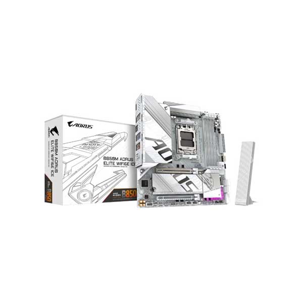 Gigabyte B850M AORUS ELITE ICE WIFI M-ATX Motherboard (AMD Socket AM5, DDR5, Wi-Fi 6E)