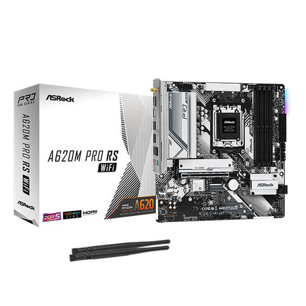 ASRock A620M Pro RS WiFi M-ATX Motherboard (AMD Socket AM5, DDR5, Wi-Fi 6E)
