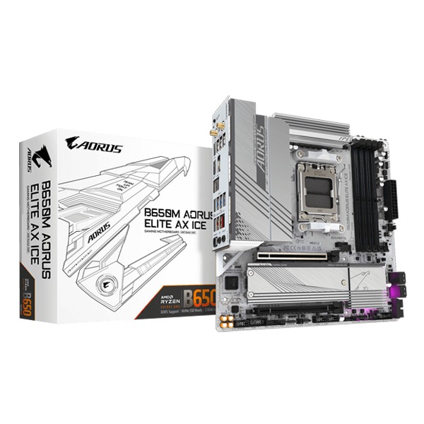Gigabyte B650M Aorus Elite AX ICE WIFI M-ATX Motherboard (AMD Socket AM5, DDR5, Wi-Fi 6E)