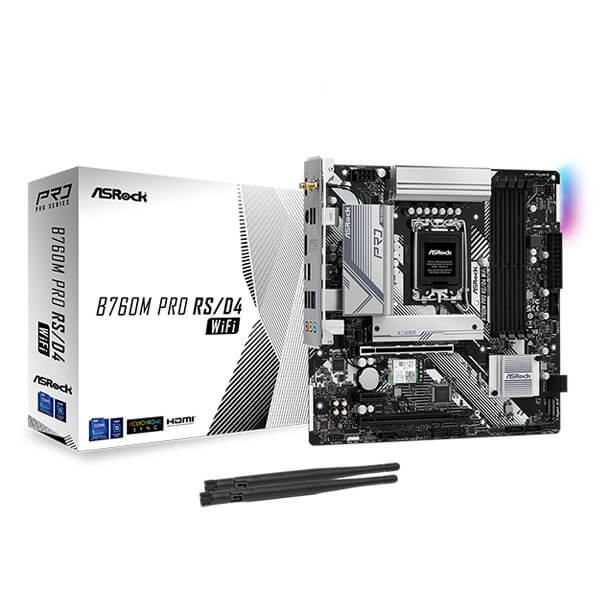 ASRock B760M Pro RS/D4 WIFI M-ATX Motherboard (Intel Socket LGA 1700, DDR4, Wi-Fi 6E)