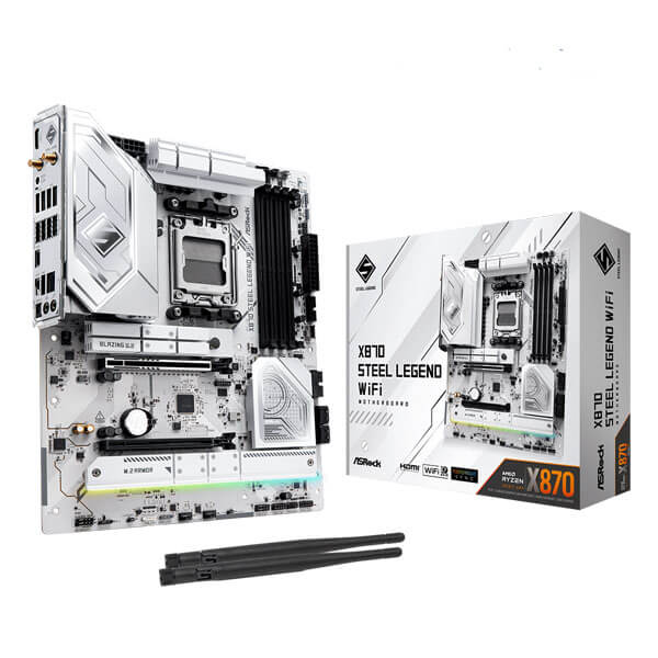 ASRock X870 Steel Legend WIFI ATX White Motherboard (AMD Socket AM5, DDR5, Wi-Fi 7)